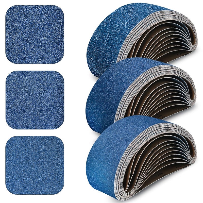 Clebay 3x21 Inch Sanding Belts 30 Pcs (3 Grit, 10 Each of 80, 120, 150 Grits) Heavy Duty Belt Sander Zirconia Belt Sander Paper for Wood, Metal, Stainless Steel, Automotive, and Furniture - Image 1